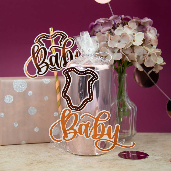 12 Konfetti 6 Baby + 6 Hemdchen für Mädchen Baby Shower Geburt Deko - roségold