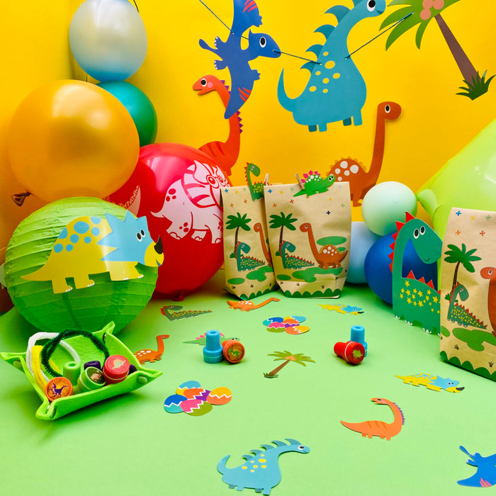 Dino Deko Set Kinder Geburtstag Jungs - Dinosaurier Ballons + Girlande + Geschenktüten + Konfetti