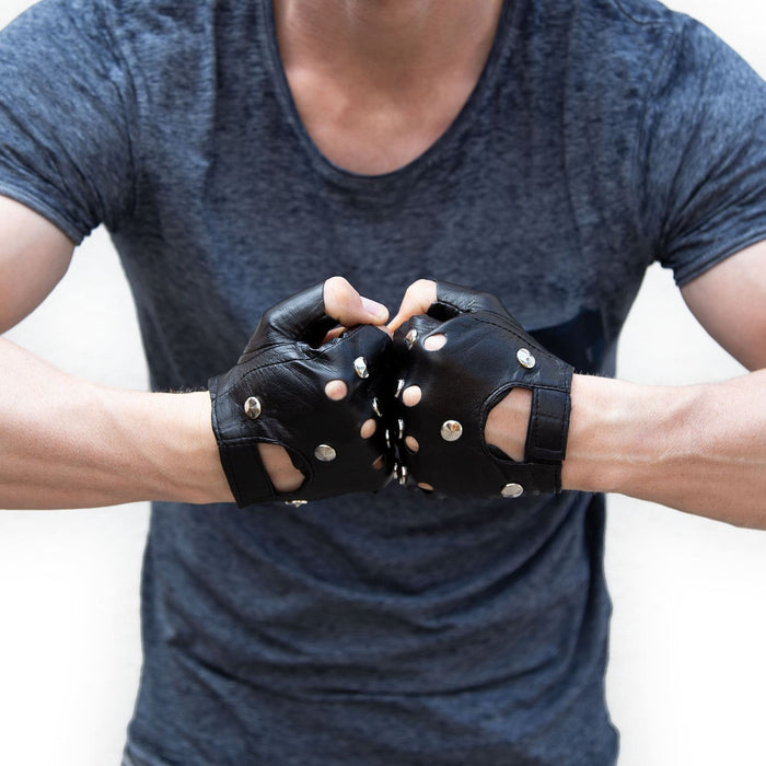 biker handschuhe fingerlos Handschuhe mit Nieten Fingerlos Halbfinger Kunstleder Punk Metal Biker — Oblique Unique