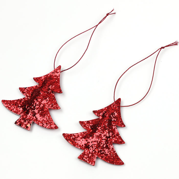 2er Set Tannenbaum Anhänger Weihnachten Glitzer Aufhänger Deko für Advent Weihnachtsdeko Baumschmuck - rot