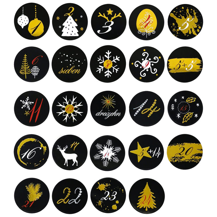 24 Adventskalender Sticker Zahlen Aufkleber Weihnachten Basteln Weihnachtsdeko - schwarz gold