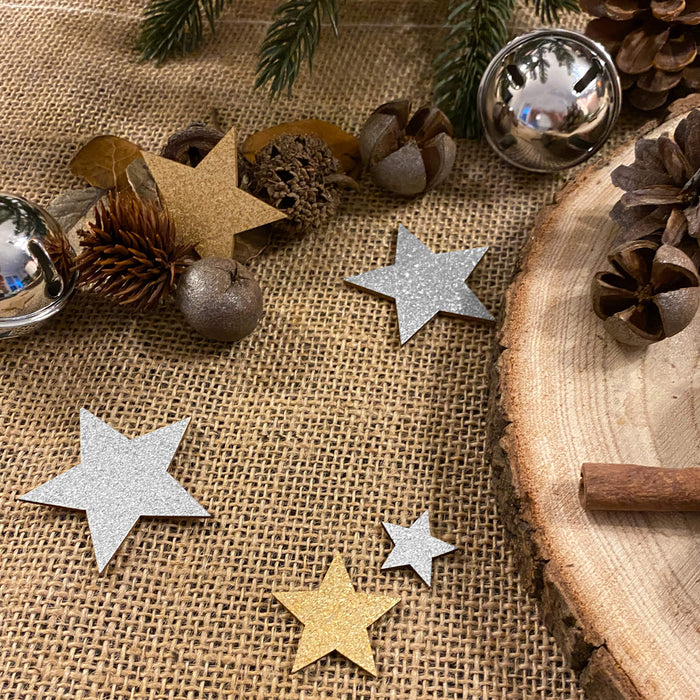 Holz Sterne Deko Set Holzdeko Weihnachtsdeko Tischdeko Streudeko für Weihnachten - silber