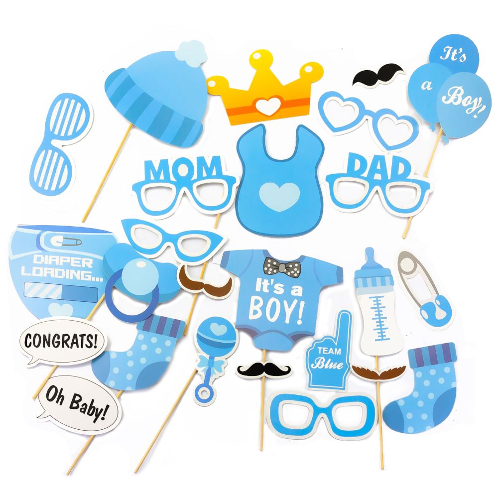 Fotorequisiten-Set Für Baby Shower – 20 Motive Für Jungen Inkl. Stäbchen & Sticker