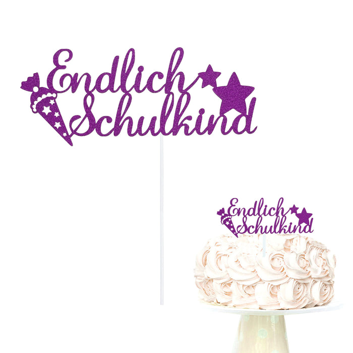 Schuleinführung Schulanfang Einschulung Deko Set - Torten Topper + Konfetti Set Endlich Schulkind pink