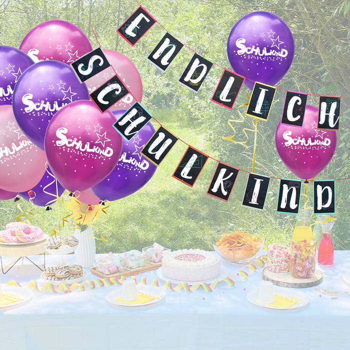 Schuleinführung Schulanfang Einschulung Deko Set - Endlich Schulkind Girlande Luftballons Konfetti