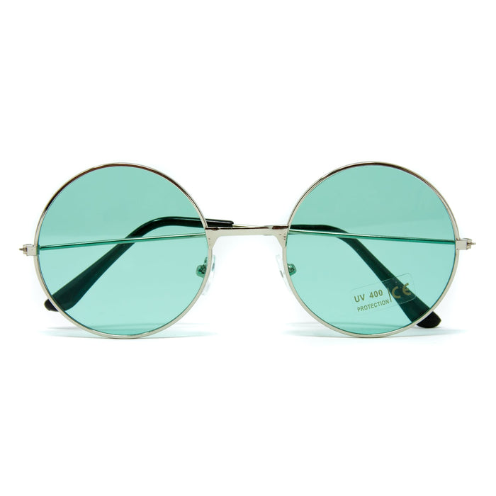 Hippie Brille rund Retro Sonnenbrille Herren Damen 60er 70er Jahre Party Fasching Karneval - grün