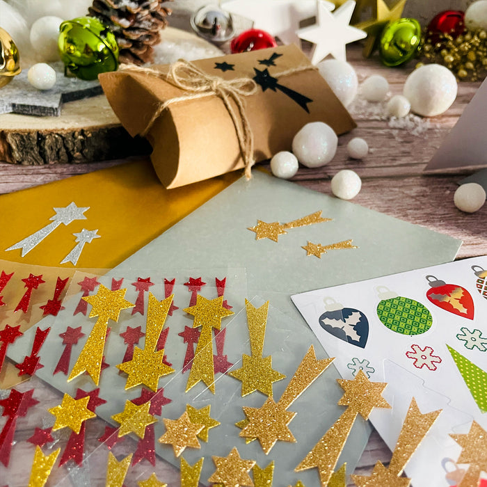 74 Sternschnuppen Sticker Glitzer Schnuppen Stern Aufkleber für Weihnachten zum Dekorieren Spielen Basteln Scrapbooking - champagner