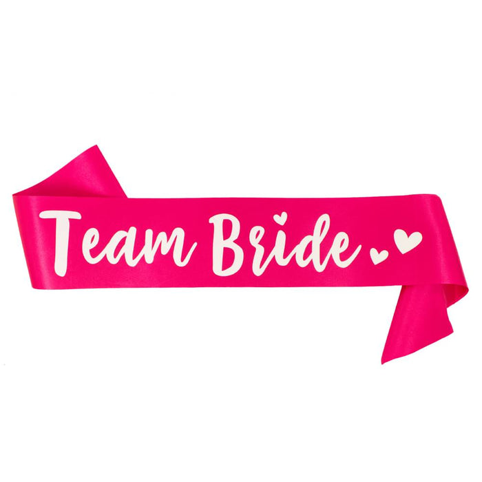 Schärpe Bride to Be + Team Bride Set JGA Hen Party Herz weiß pink