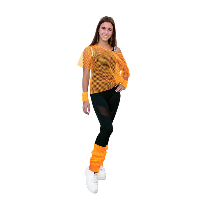 Damen Stulpen Strümpfe 80er Jahre Party Fasching Karneval Aerobic Kostüm Accessoires - neon orange