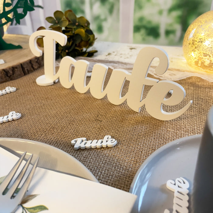 Holz Konfetti Set Taufe Schriftzug 18 Stk. Tischdeko für Taufe Traufe Hochzeit Deko Junge Mädchen Streudeko - weiß