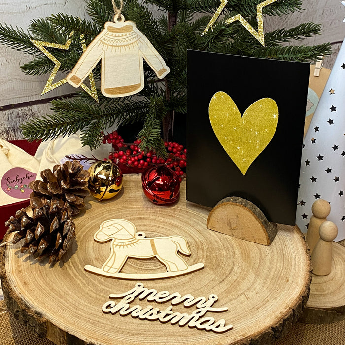 Holzanhänger Set 5 Stk. Holz Deko Weihnachten Weihnachtsbaum Anhänger Christbaumschmuck Weihnachtsdeko