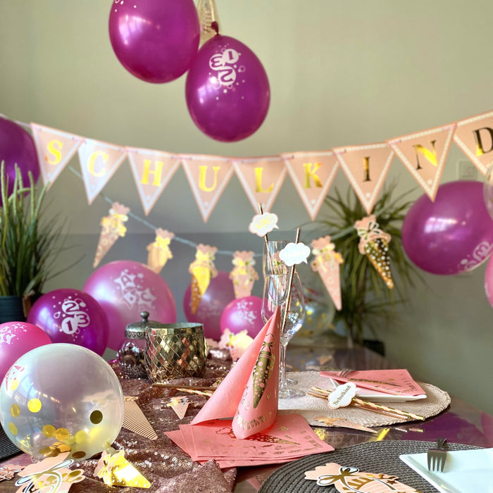 Konfetti Luftballon Set für Schuleinführung Schulanfang Deko Ballons rosa gold