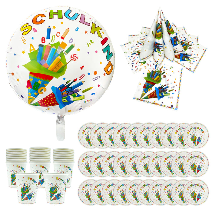 Schuleinführung Einschulung Deko Set - Folienballon Schulkind + 40 Servietten + 30 Pappteller + 30 Pappbecher