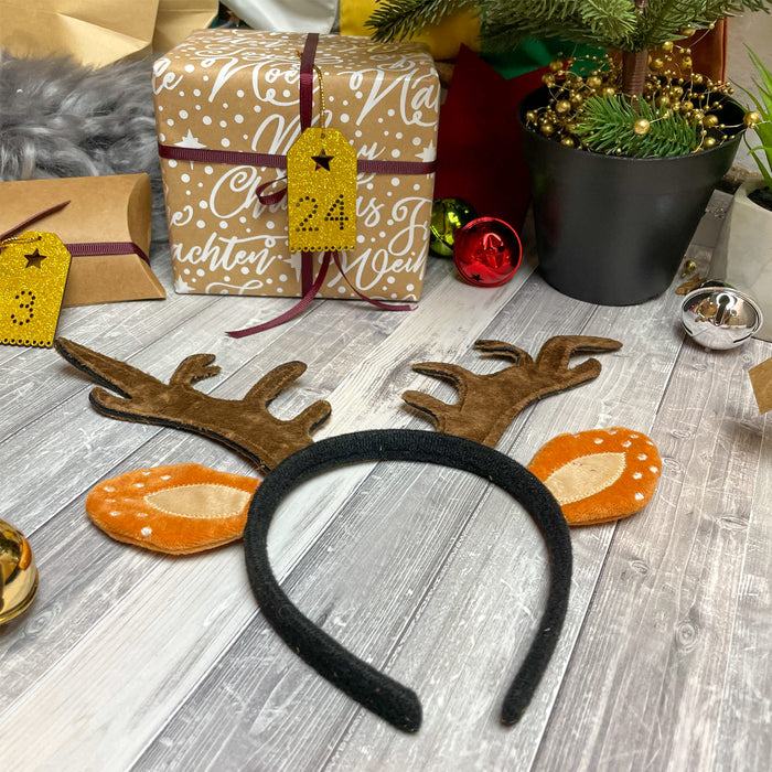 Haarreifen Rentier Hirsch Reh Geweih Ohren Haarreif in Braun Kopfschmuck Accessoire für Weihnachten