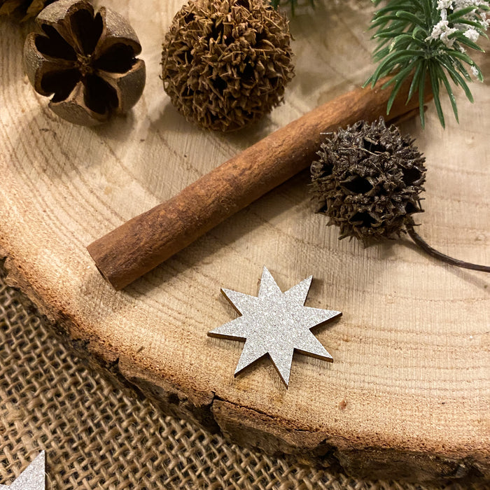 Holz Sterne Deko Set Holzdeko Weihnachtsdeko Tischdeko Streudeko für Weihnachten - silber