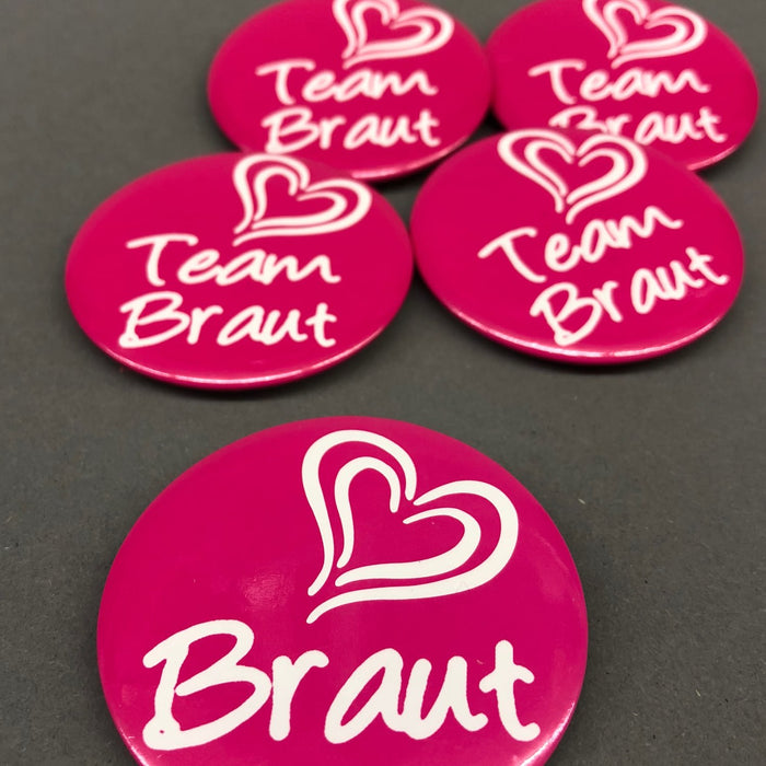 1x Team Braut Button Anstecker JGA Junggesellinnenabschied Accessoire pink