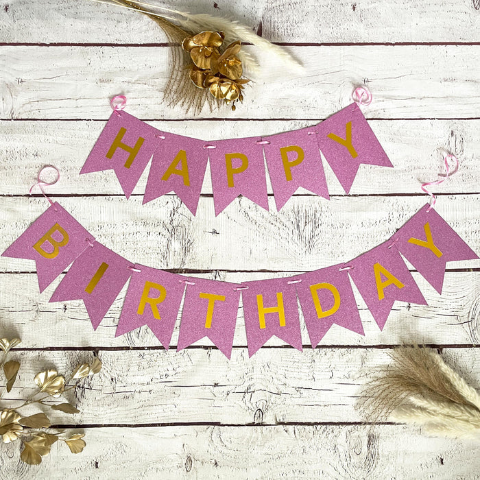 Happy Birthday Girlande für Kinder Geburtstag Deko Mädchen Party Banner Dekoration - rosa-gold