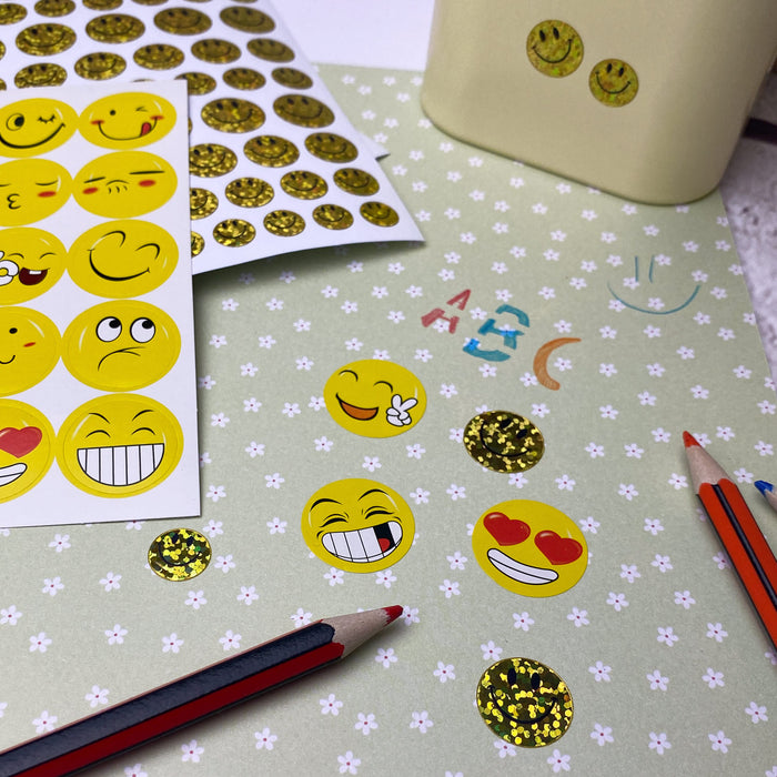 620 Smiley Sticker Glitzer Aufkleber Lächeln Emoji Face  - gelb