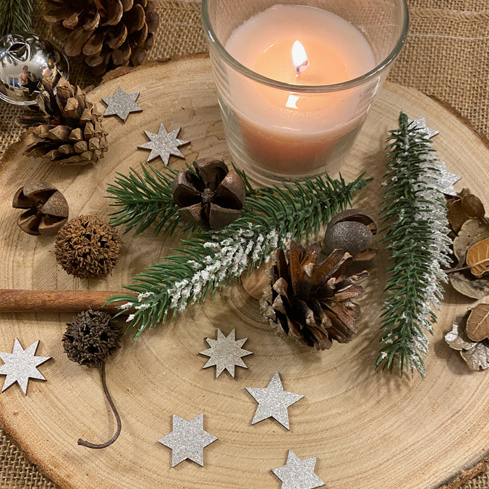 Holz Sterne Deko Set Holzdeko Weihnachtsdeko Tischdeko Streudeko für Weihnachten - silber