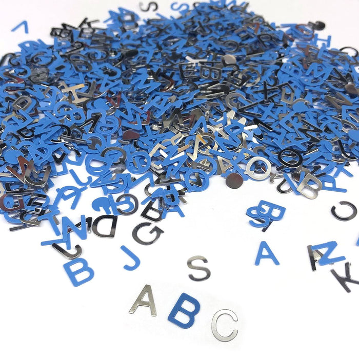 ABC Alphabet Buchstaben Konfetti Streudeko Tisch Deko für Schuleinführung Geburtstag Feier Party - blau silber