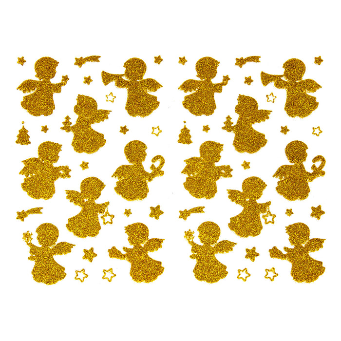 84 Weihnachts Sticker Glitzernd Aufkleber für Weihnachten Xmas Geschenk Deko - Engel + Sterne gold