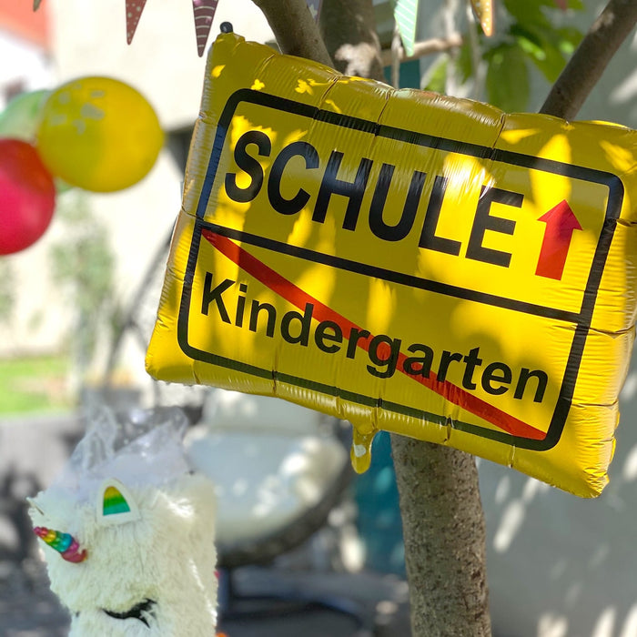 Schuleinführung Schulanfang Einschulung Deko Set - Alles Gute zum Schulanfang Girlande + Ballon + Konfetti