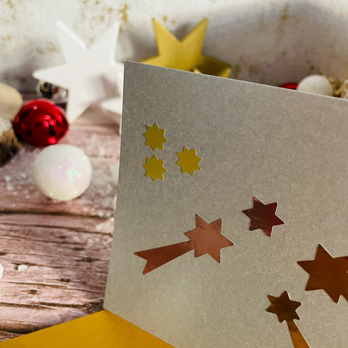 74 Sternschnuppen Sticker glänzend Stern Schnuppen Aufkleber für Weihnachten zum Basteln Scrapbooking - gold