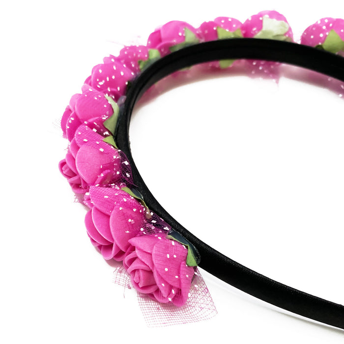 Rosen Haarreifen Blumen Haarreif Braut JGA Hochzeit Fasching Karneval Damen Kopfschmuck - pink