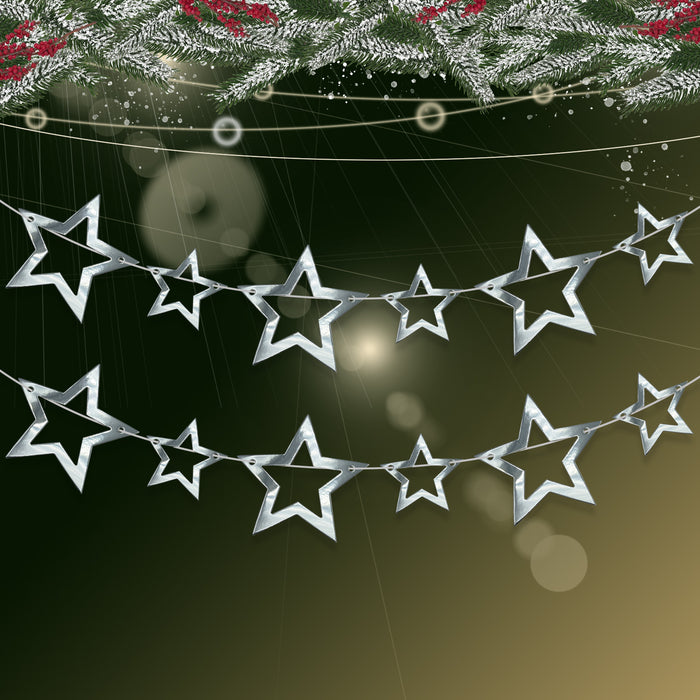 Stern Girlande Banner mit Sternen Geburtstag Party Weihnachten Baby Shower Deko - silber