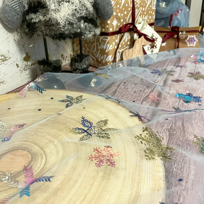 Tischläufer Schneeflocken Schneekristalle Tischband metallisch Schnee Läufer Tischdeko für Weihnachten Silvester Deko