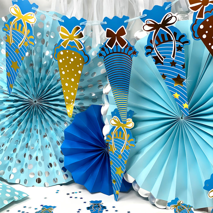 Schuleinführung Schulanfang Einschulung Deko Set - Schulkind Folienballon + 2 Girlanden + 2 Konfetti Sets