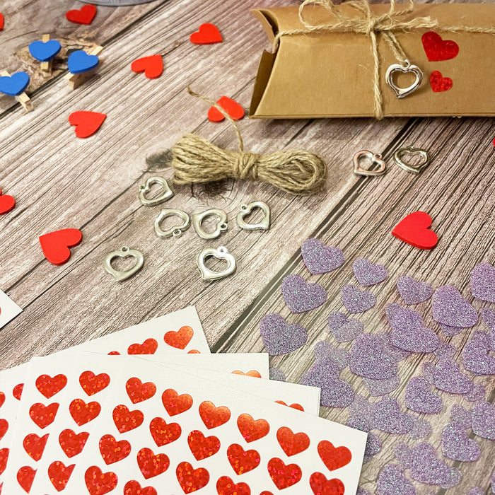 780 Herz Sticker Herzen Aufkleber Rot Hologramm Effekt Glitzernd zum Basteln Scrapbooking Dekoration Verzierung
