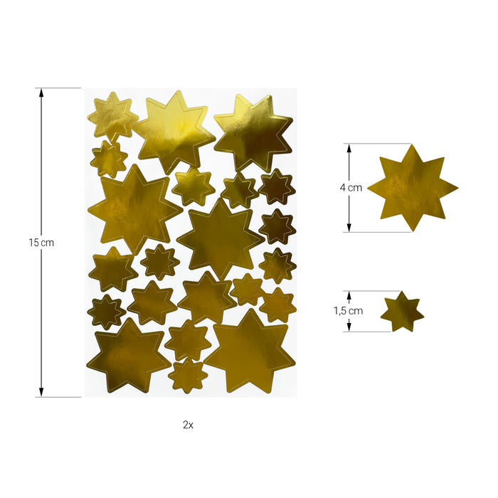 44 Sterne Sticker Stern Aufkleber für Weihnachten Weihnachtsdeko Geschenkdeko Basteln Glänzend - gold