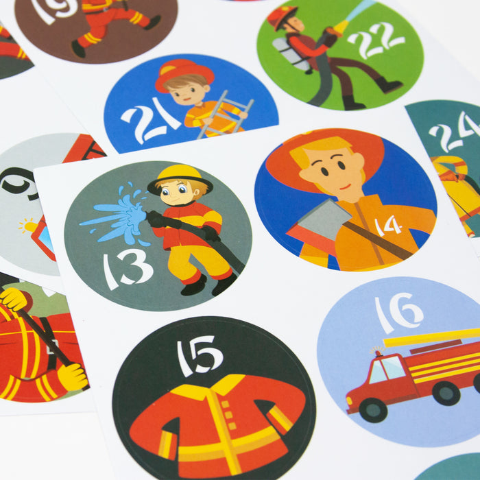 24 Adventskalender Sticker Zahlen Aufkleber mit Feuerwehr Motiven Weihnachten Basteln Weihnachtsdeko