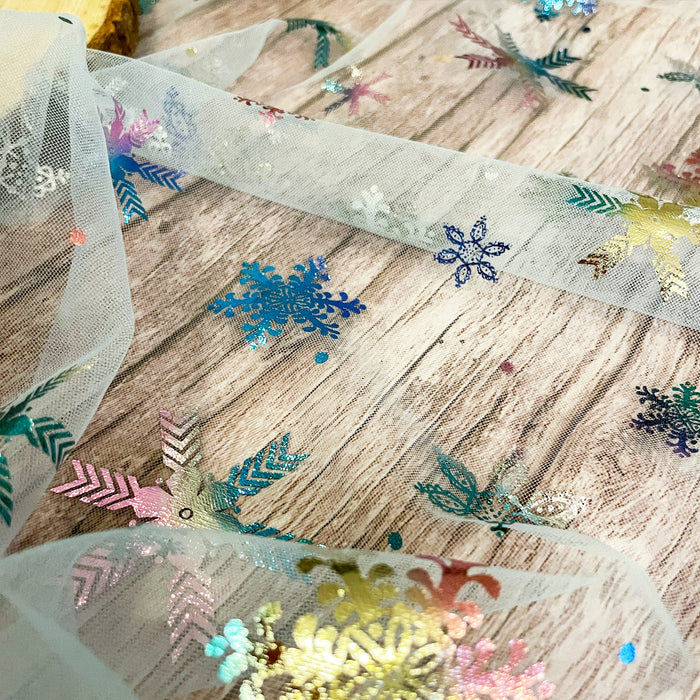 Tischläufer Schneeflocken Schneekristalle Tischband metallisch Schnee Läufer Tischdeko für Weihnachten Silvester Deko