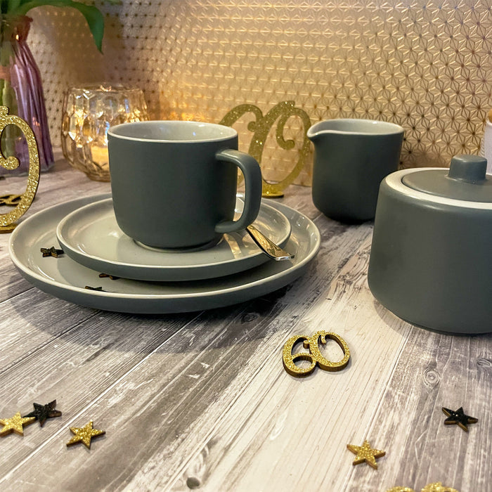 Konfetti Zahl 60 Geburtstag + Sterne aus Holz Streudeko Streuteile Deko 13g - gold schwarz