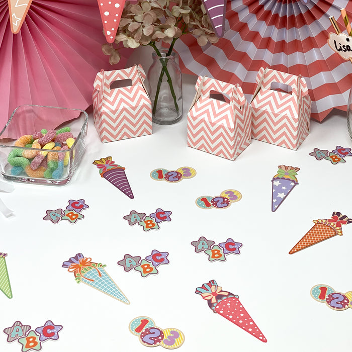 Schuleinführung Schulanfang Einschulung Deko Set - Schulkind Folienballon + 2 Girlanden + Zuckertüten Konfetti + 123 ABC Konfetti
