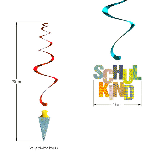 7 Deckenhänger Wirbel Spiral Girlande für Schuleinführung Einschulung Schulkind 123 ABC Zuckertüten