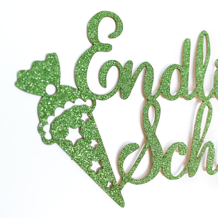 Endlich Schulkind Torten Topper Glitzernd grün für Schuleinführung Einschulung Schulanfang Kuchendeckel