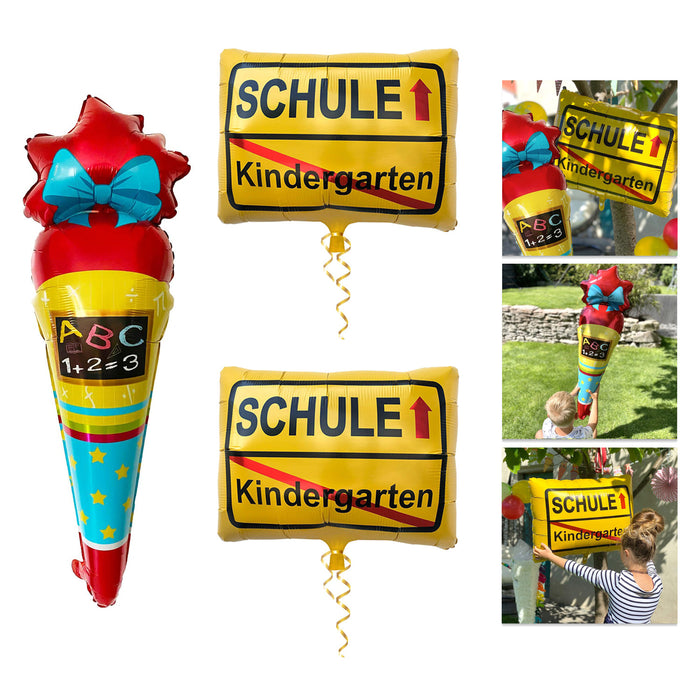 Schuleinführung Schulanfang Einschulung Deko Set - Folien Ballon Zuckertüte + 2x Kindergarten / Schule