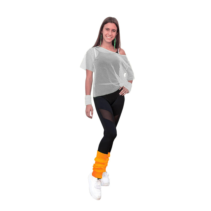 Damen Stulpen Strümpfe 80er Jahre Party Fasching Karneval Aerobic Kostüm Accessoires - neon orange