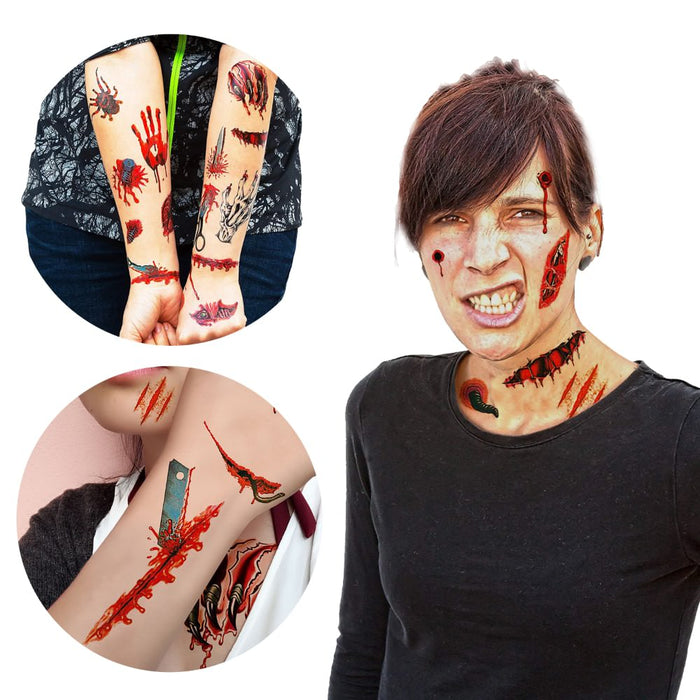 Temporäre Tattoos Horror Halloween Klebetattoos Wunden - 26 Motive