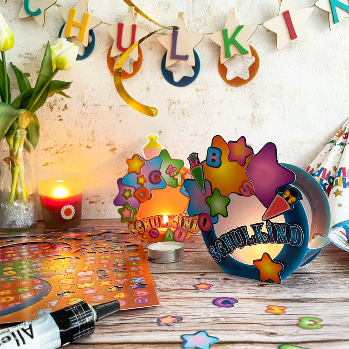 Schuleinführung Schulanfang Einschulung Deko Set - Girlanden + Teelichter + Konfetti + Luftballons