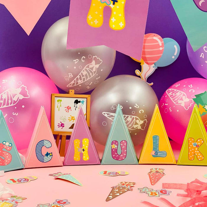 Schuleinführung Schulanfang Einschulung Deko Set - Girlanden + Konfetti + Luftballons + Deko Schachteln