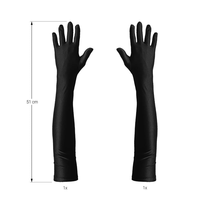 Damen Handschuhe Lang schwarz Handschuh für Hochzeit Fasching Karneval Motto Party Kostüm Accessoire für Halloween