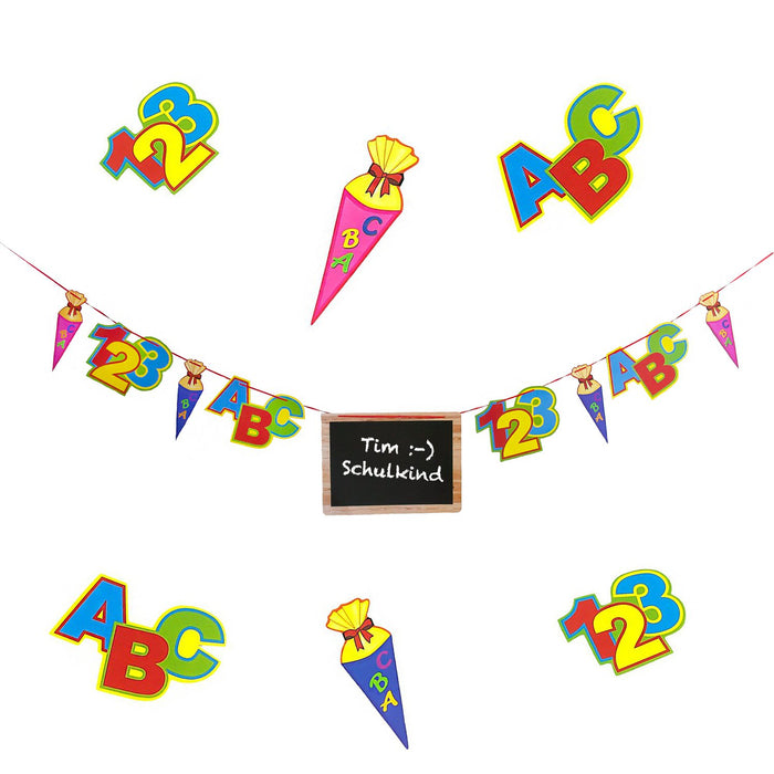 Schuleinführung Schulanfang Einschulung Deko Set - Schulkind Folienballon + 2 Girlanden + 3 Konfetti Sets