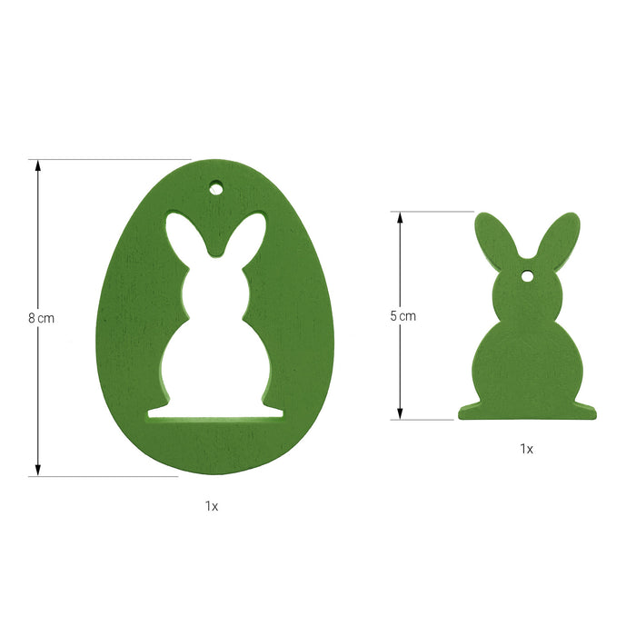 Holz Osterei und Osterhase Anhänger Hängedeko für Osterstrauß Deko aus Echtholz für Ostern Basteln - grün