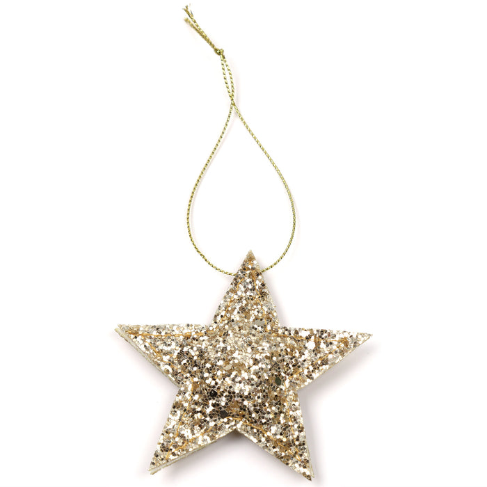 2er Set Sterne Anhänger Weihnachten Glitzer Aufhänger Deko für Advent Weihnachtsdeko Baumschmuck - gold