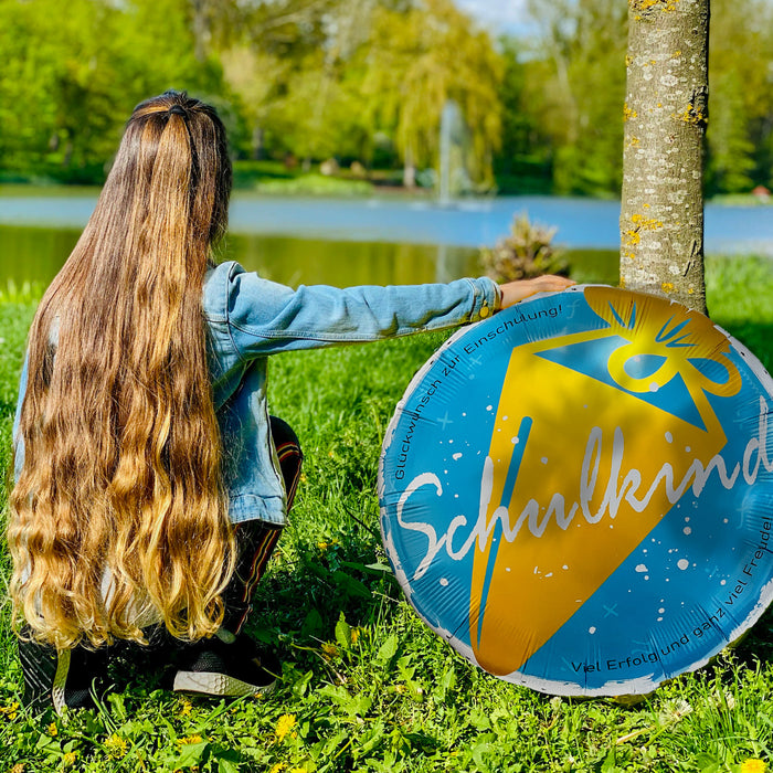 2er Set Folienballon Schulkind + Kindergarten/Schule Ortsschild Luftballon Hänge Deko für Schuleinführung Einschulung