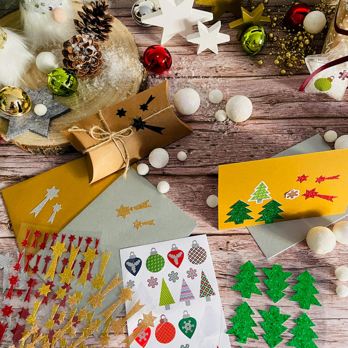 74 Sternschnuppen Sticker Glitzer Schnuppen Stern Aufkleber für Weihnachten zum Dekorieren Spielen Basteln Scrapbooking - gold